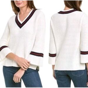 CAbi Ace Pullover Sweater Tennis White Oversized V-neck casual Women’s Sz Medium
